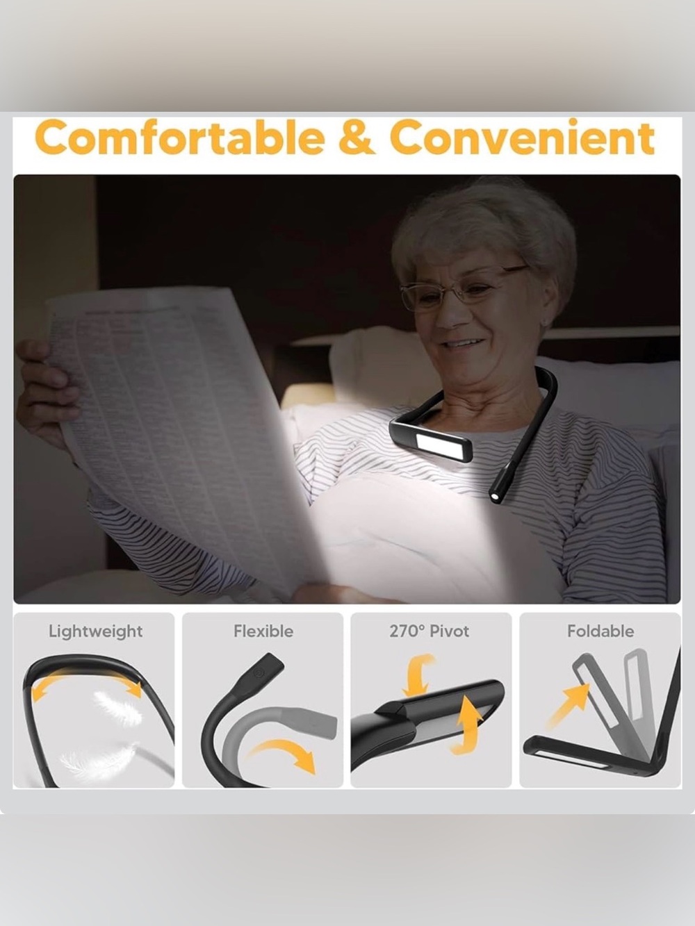 Flexible Hands-Free Neck Reading Light - Black